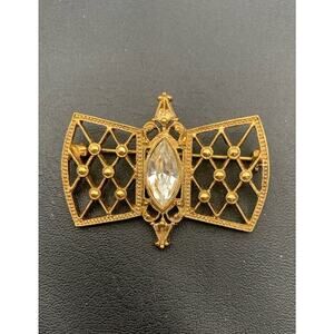 Vintage 1928 Brand Gold Tone With Large Clear Rhinestone Brooch